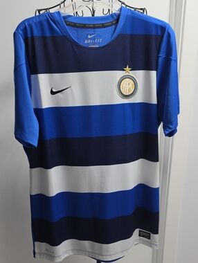 Nike Men's Blue White Black Striped Soccer Jersey - Inter Milan Crest
